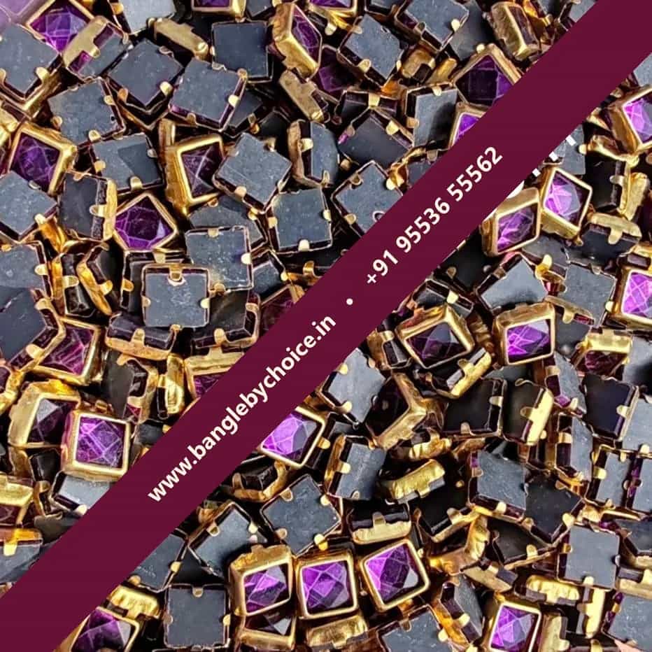 4×4 Square Purple Glossy Kundans for bangle making, jewellery making, blouse work and DIY craft projects