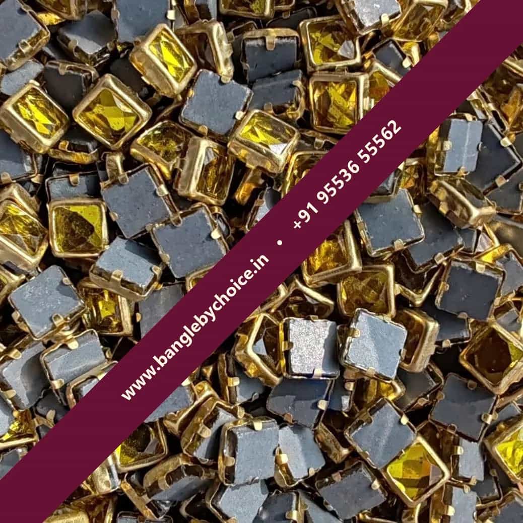 4×4 Square Yellow Glossy Kundans for bangle making, jewellery making, blouse work and DIY craft projects