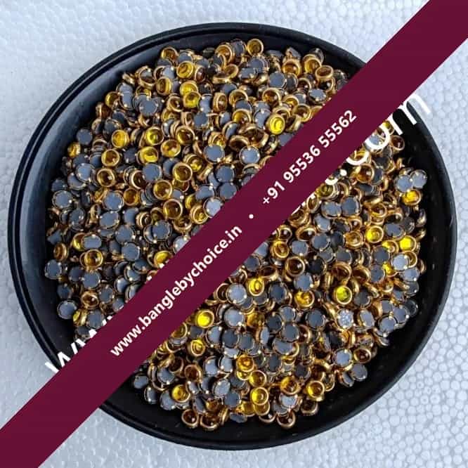 4mm Round Yellow Glossy Kundans for bangle making, jewellery making, blouse work and DIY craft projects