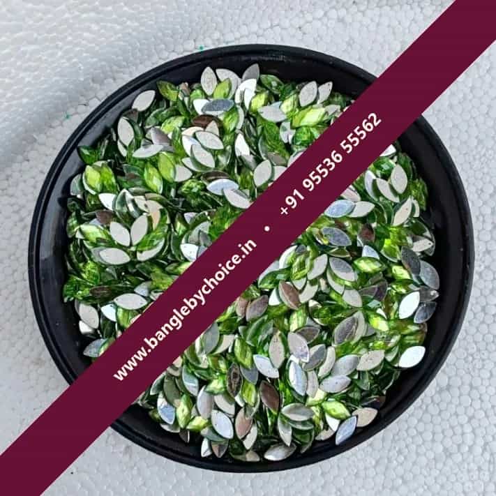 8×4 Size Eye Shape Pesara Green Raindrop Kundans for bangle making, jewellery making, blouse work and DIY craft projects