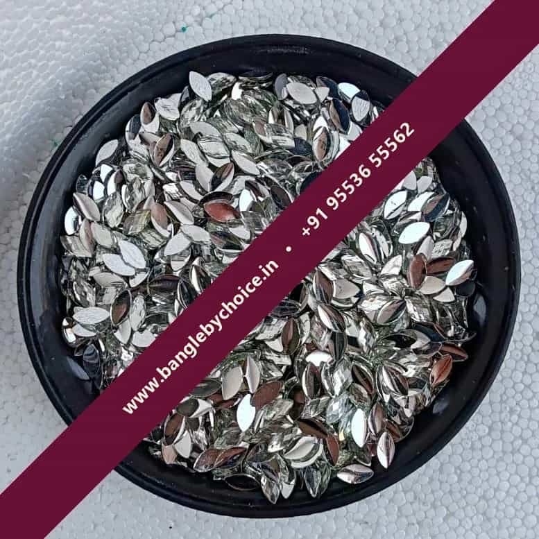 8×4 Size Eye Shape Silver Raindrop Kundans for bangle making, jewellery making, blouse work and DIY craft projects