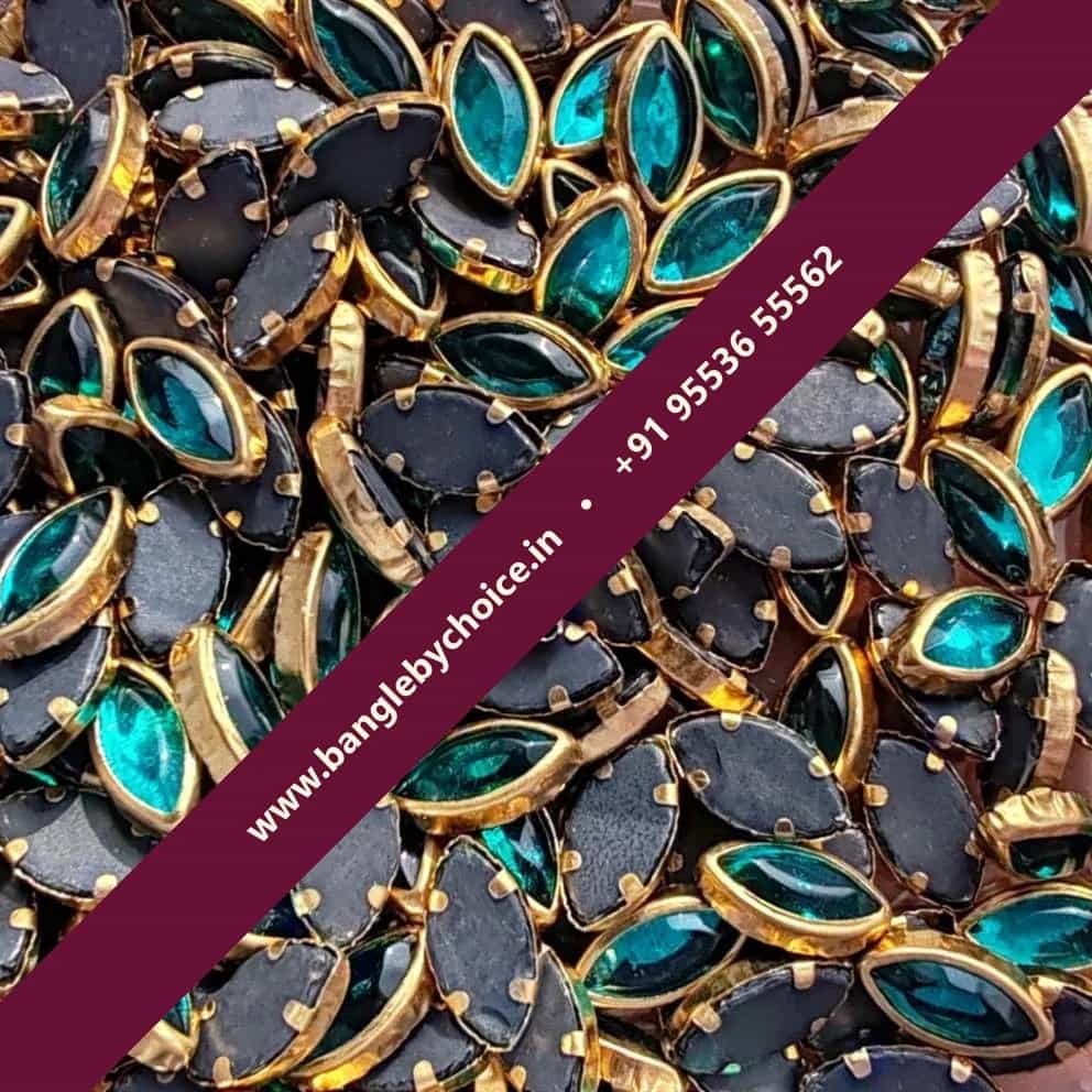 8K Eye Shape C Green Glossy Kundans for bangle making, jewellery making, blouse work and DIY craft projects