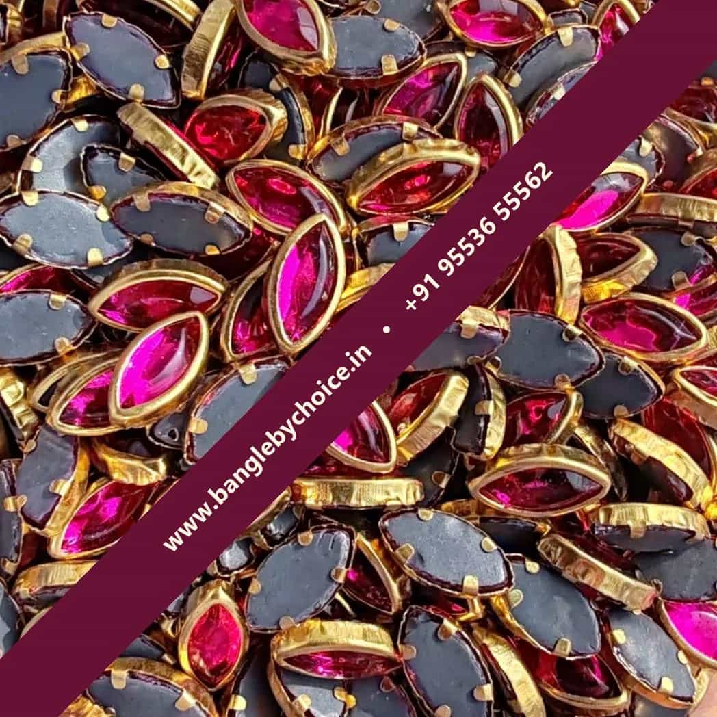 8K Eye Shape Dark Pink Glossy Kundans for bangle making, jewellery making, blouse work and DIY craft projects