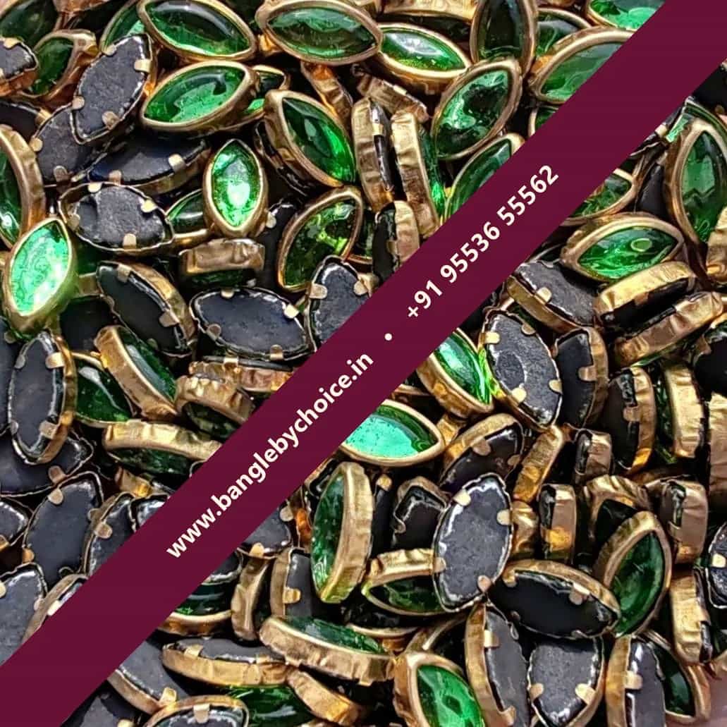 8K Eye Shape Light Green Glossy Kundans for bangle making, jewellery making, blouse work and DIY craft projects