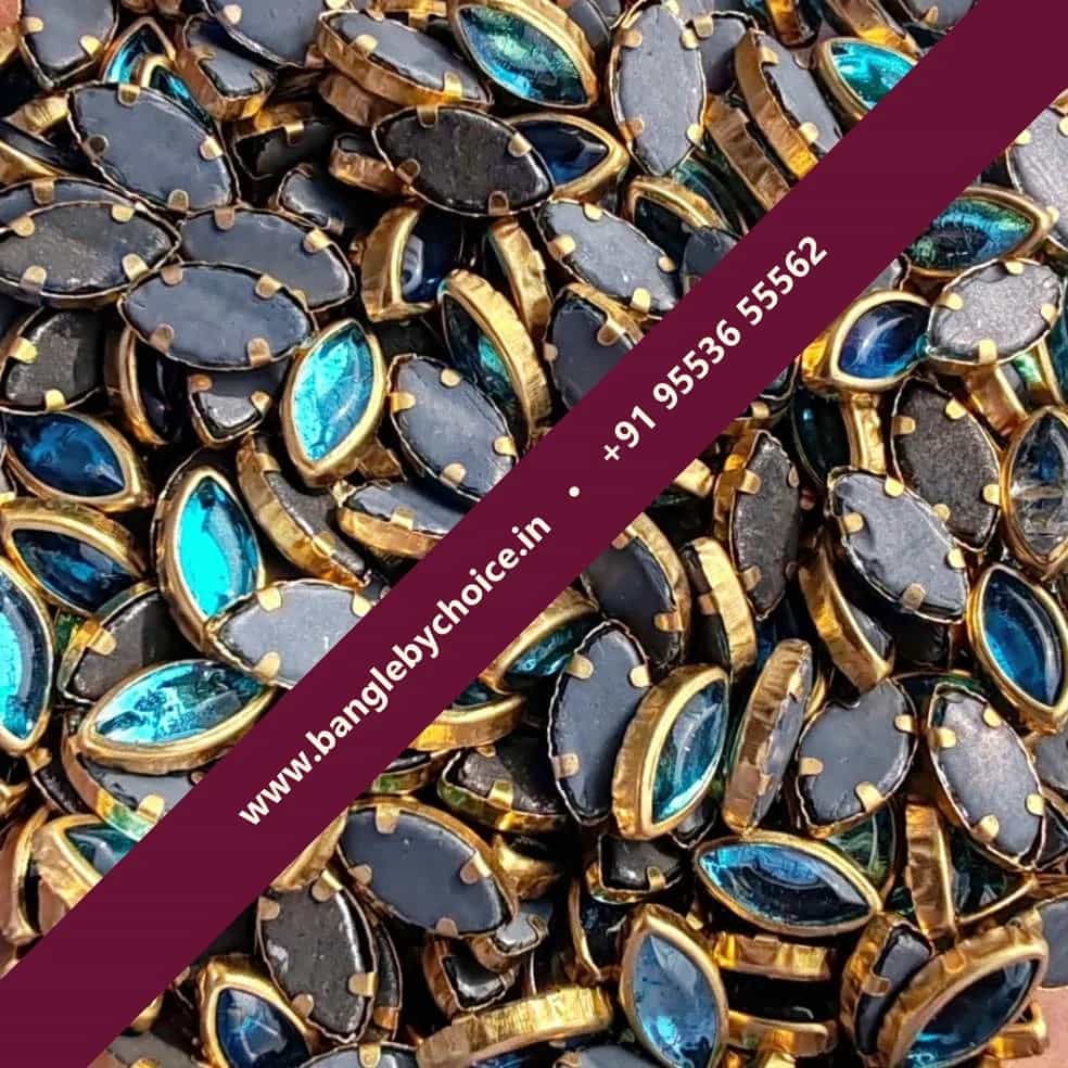 8K Eye Shape Sky Blue Glossy Kundans for bangle making, jewellery making, blouse work and DIY craft projects