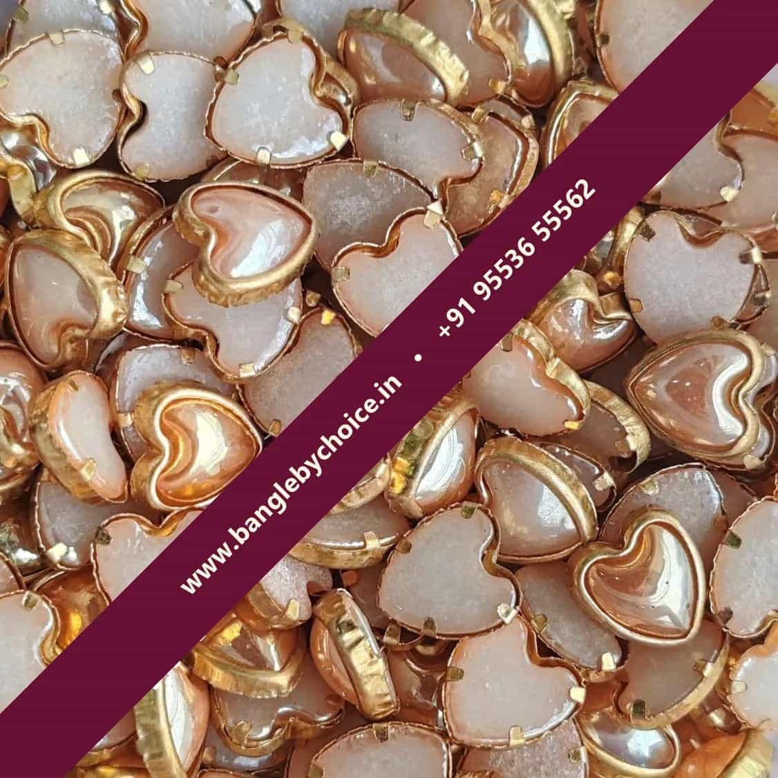 Heart Shape Ceramic Gold Kundans for bangle making, jewellery making, blouse work and DIY craft projects