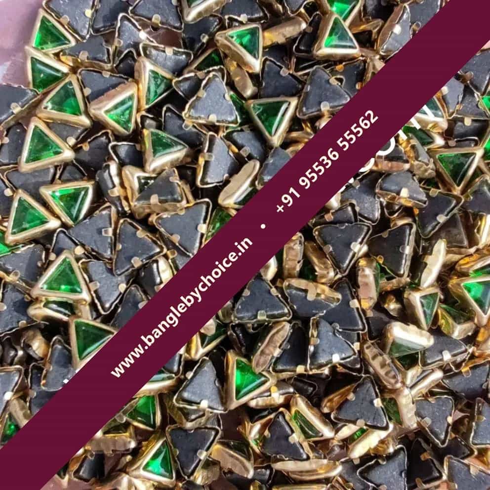 Triangle Light Green Glossy Kundans for bangle making, jewellery making, blouse work and DIY craft projects