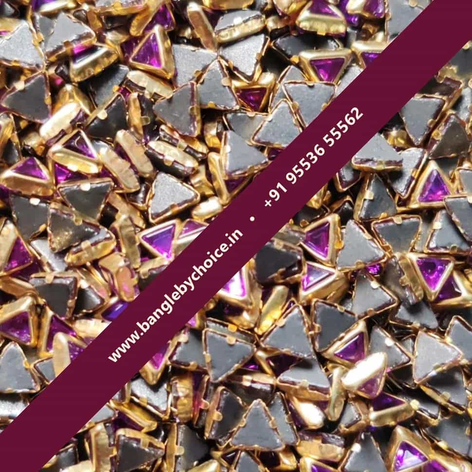 Triangle Purple Glossy Kundans for bangle making, jewellery making, blouse work and DIY craft projects