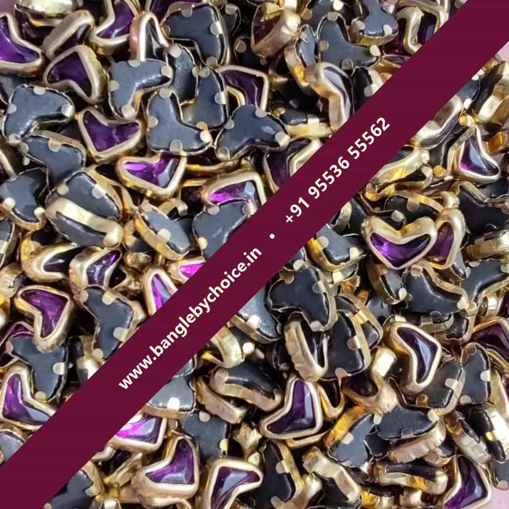V Shape Dark Purple Glossy Kundans for bangle making, jewellery making, blouse work and DIY craft projects