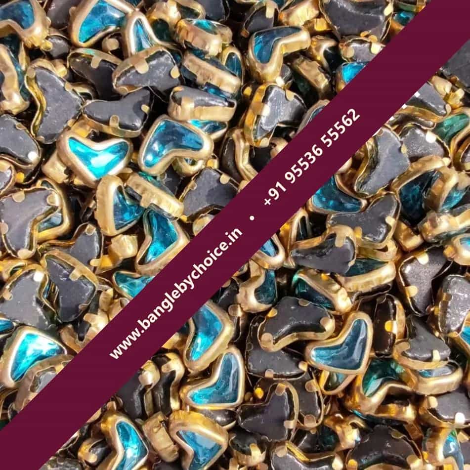 V Shape Sky Blue Glossy Kundans for bangle making, jewellery making, blouse work and DIY craft projects