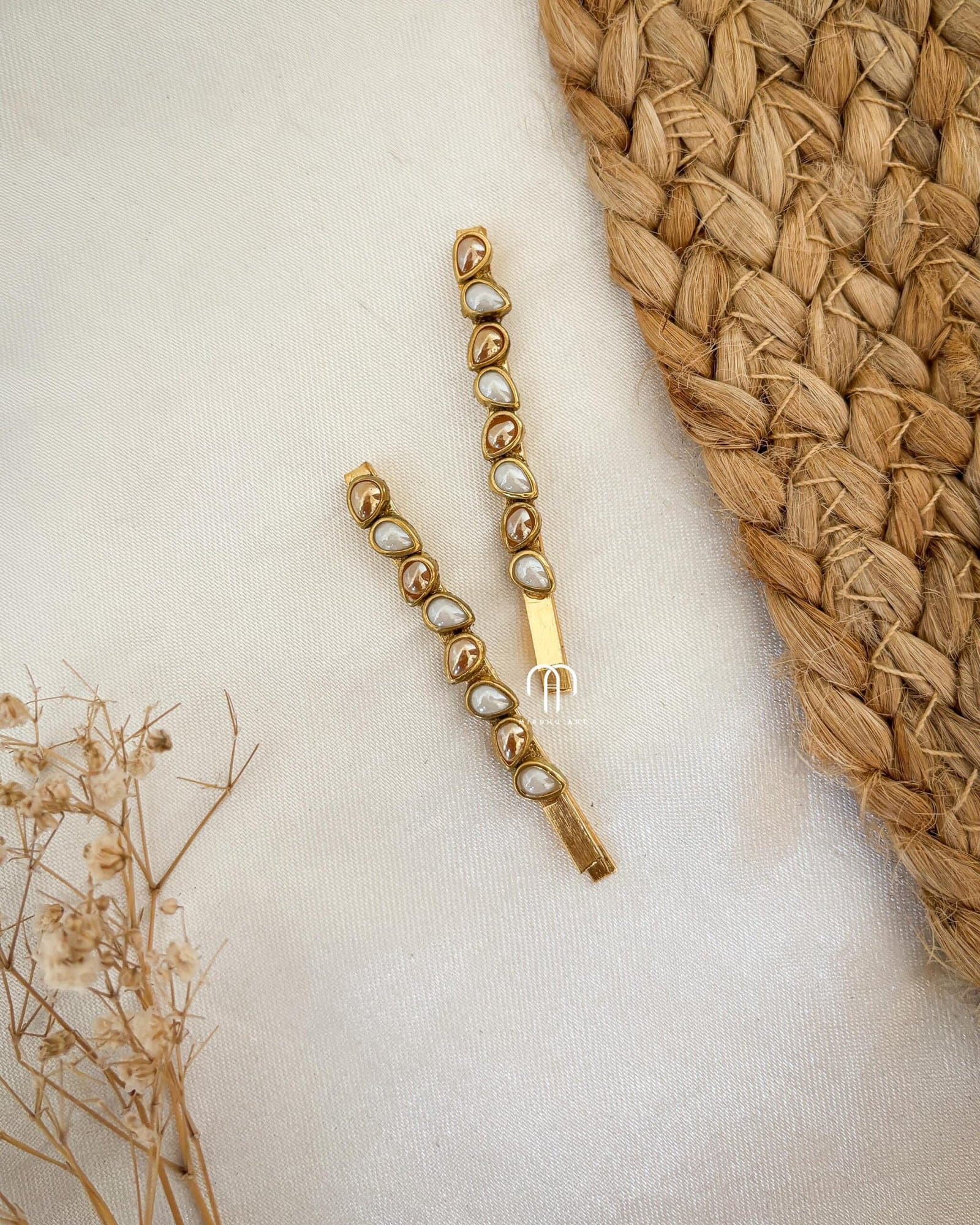 Hair Pins – Golden & White pearl thilagam from Bangle by Choice
