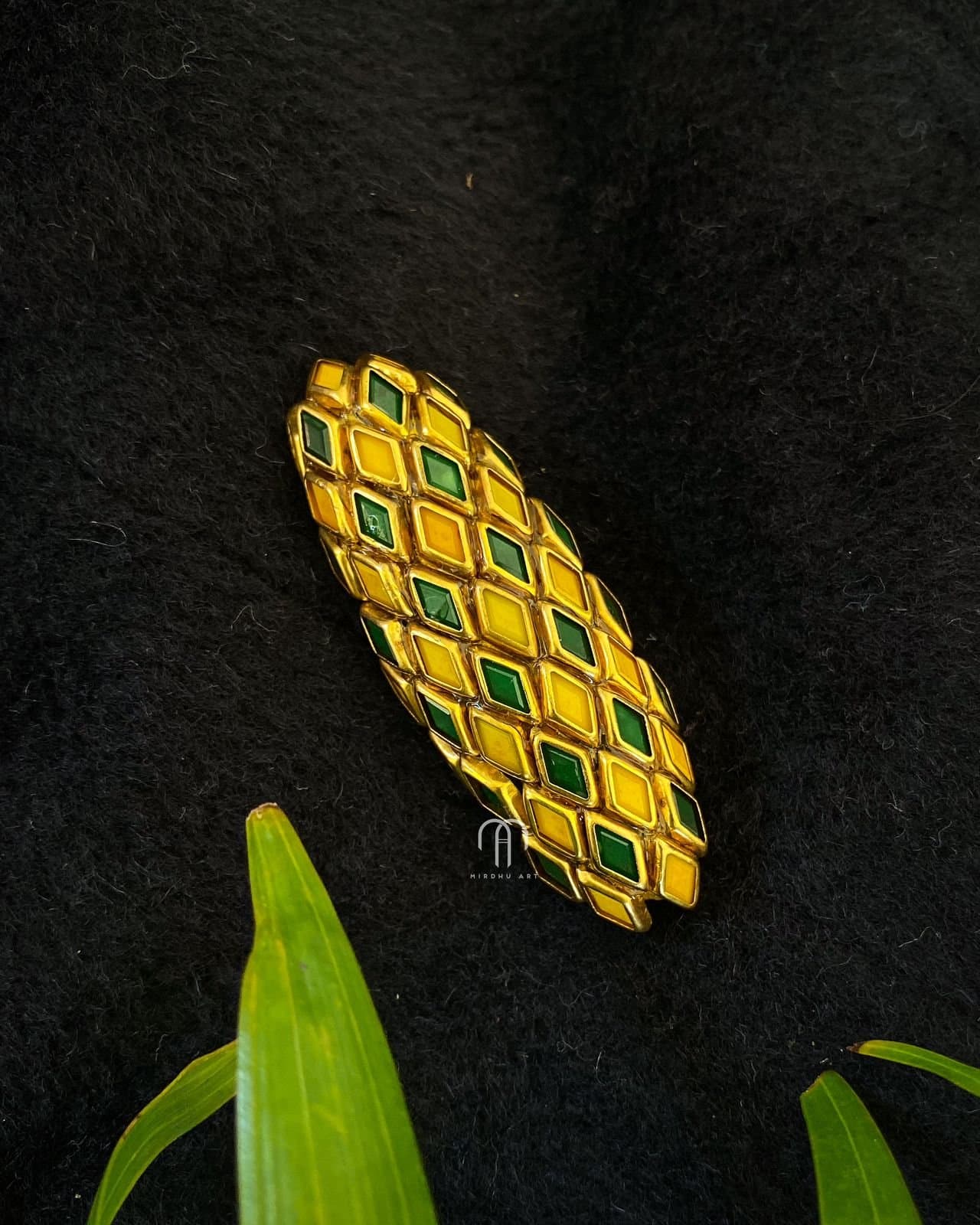 Saree Pins – yellow & green diamond from Bangle by Choice