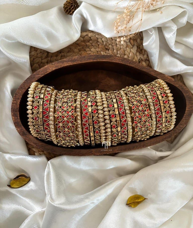 Red and Golden combination Kundan Bangles from Bangle by Choice