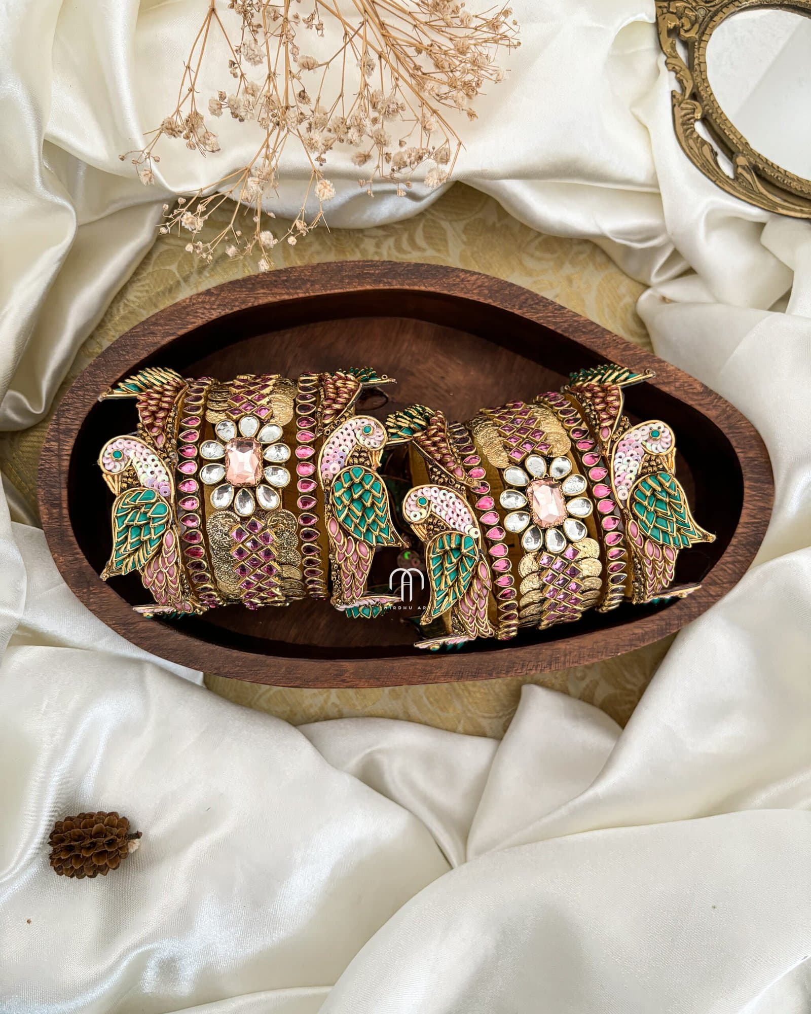 Kundan Bangles – Parrot Style (Baby pink with Turquoise green) from Bangle by Choice