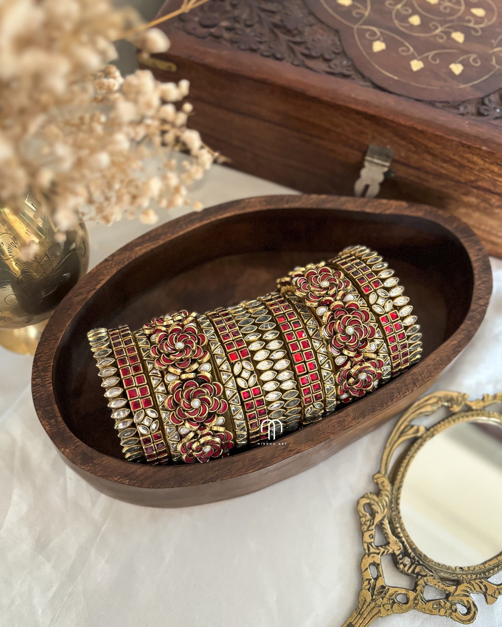 Kundan Bangles – Red & Silver Bangle set from Bangle by Choice