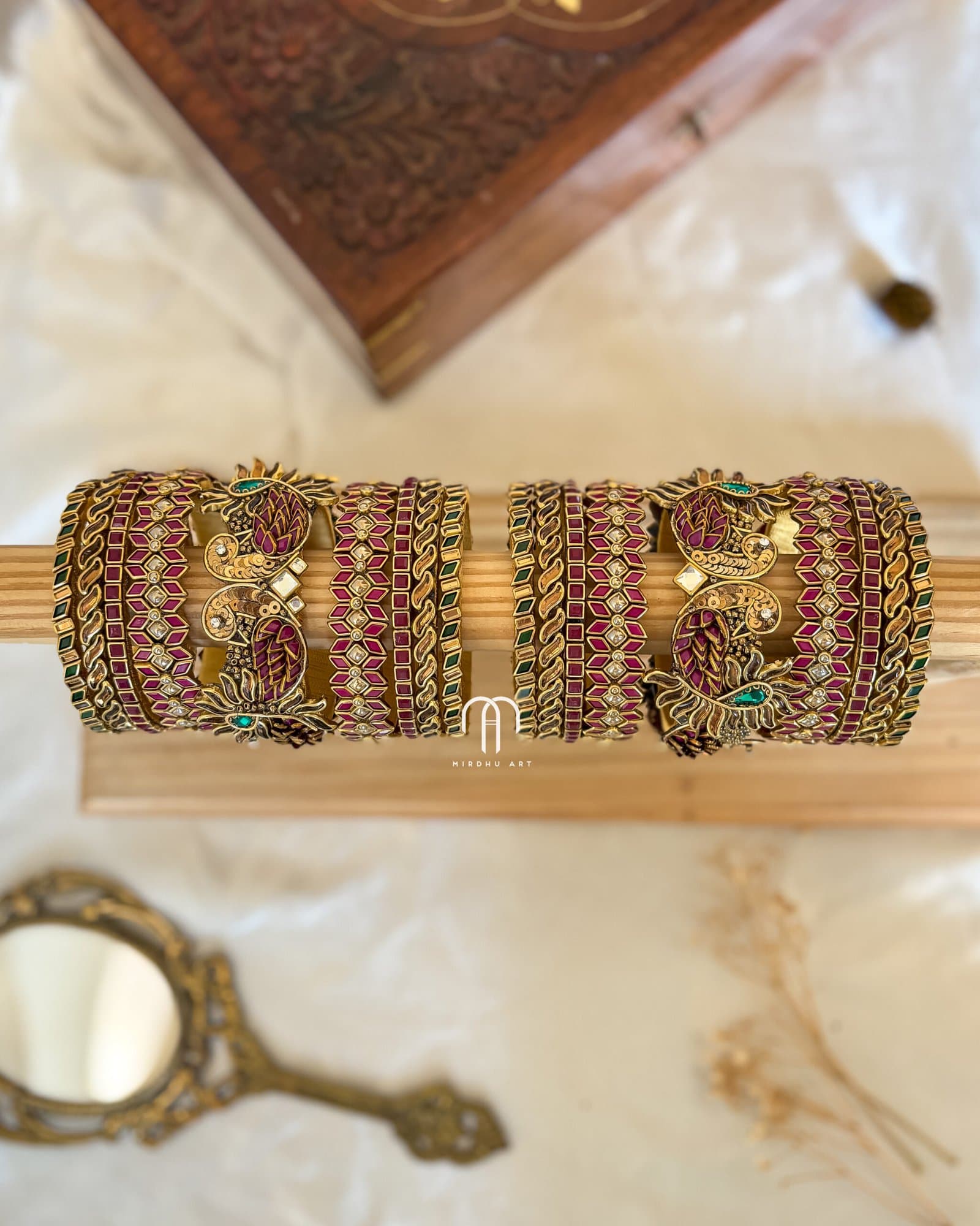 Kundan Bangles – Annapakshi Mezanta pink & Green Bangle set from Bangle by Choice