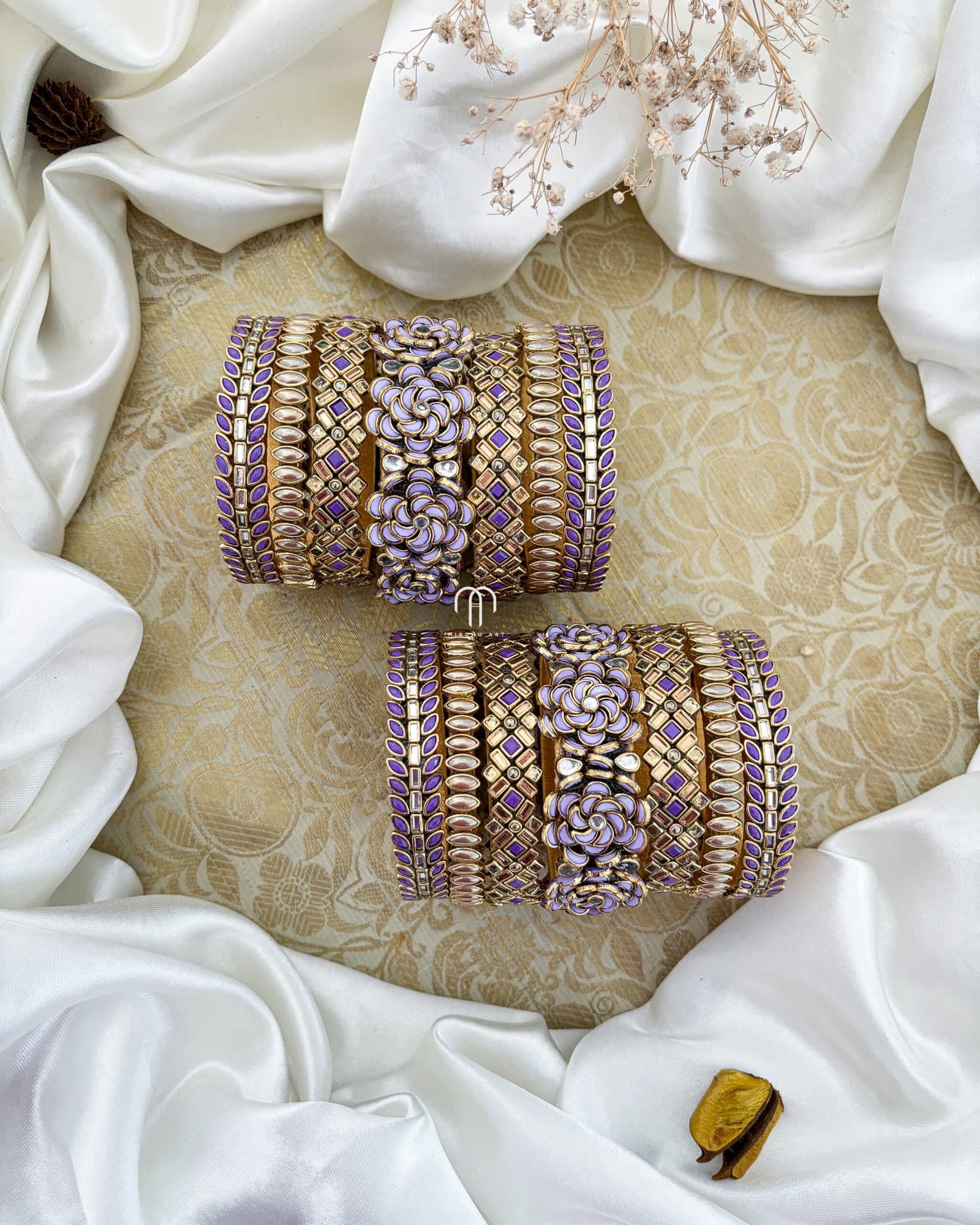 Kundan Bangles – Lilac & Golden Stone combination (rose) Bangles from Bangle by Choice