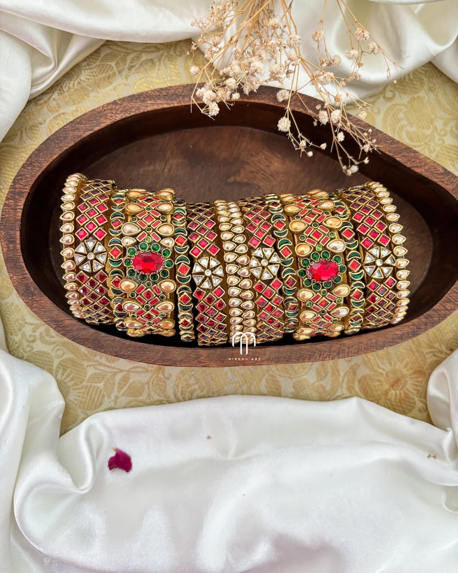 Kundan Bangles – Victorian style (Red, Golden Pearl, Green ) from Bangle by Choice