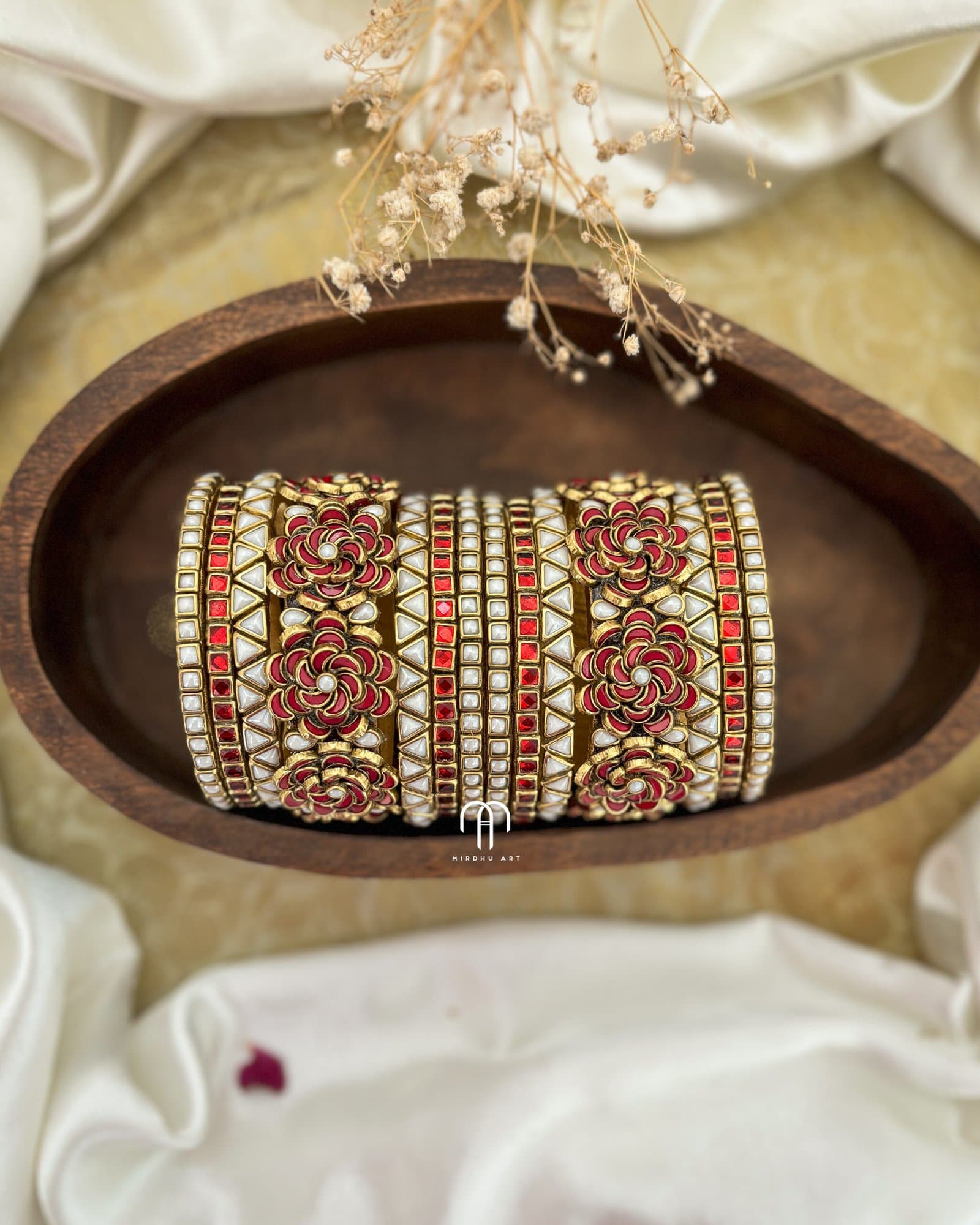 Kundan Bangles – Rose (Red & White Pearl) from Bangle by Choice