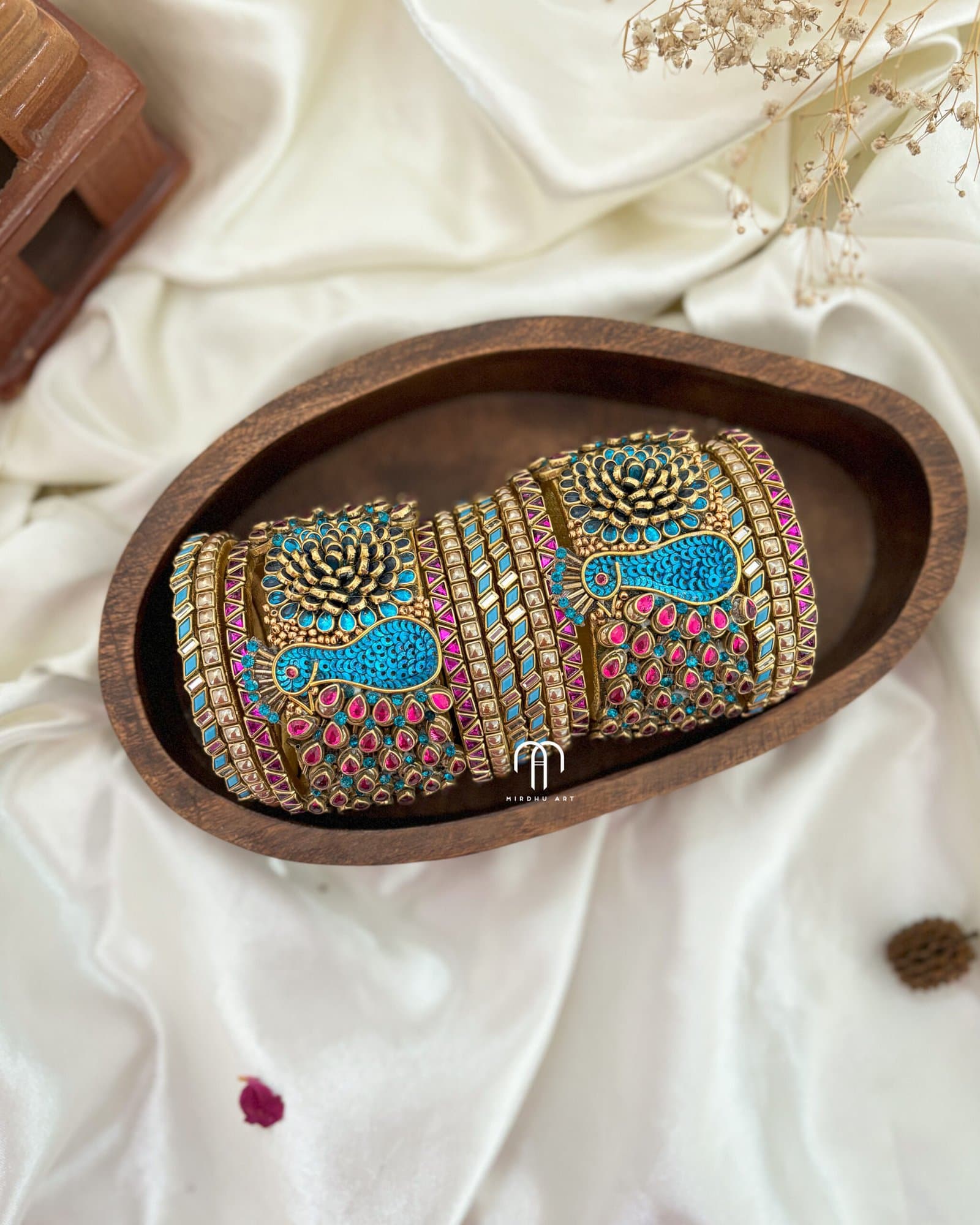 Kundan Bangles – Peacock Style Bangles (Rani pink & Krishna blue) from Bangle by Choice