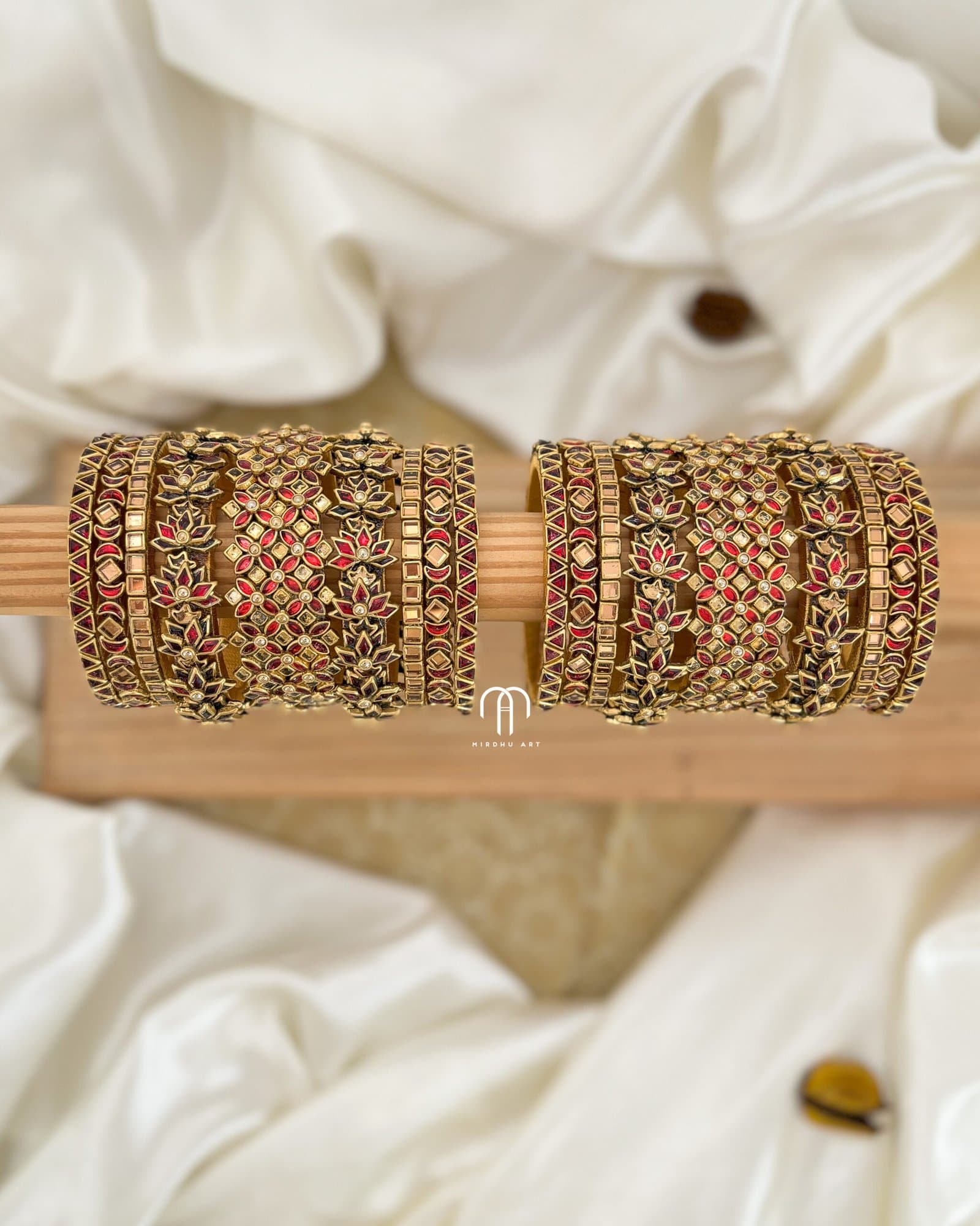 Kundan Bangles – Lotus & small eye (Red & Golden Pearl ) from Bangle by Choice