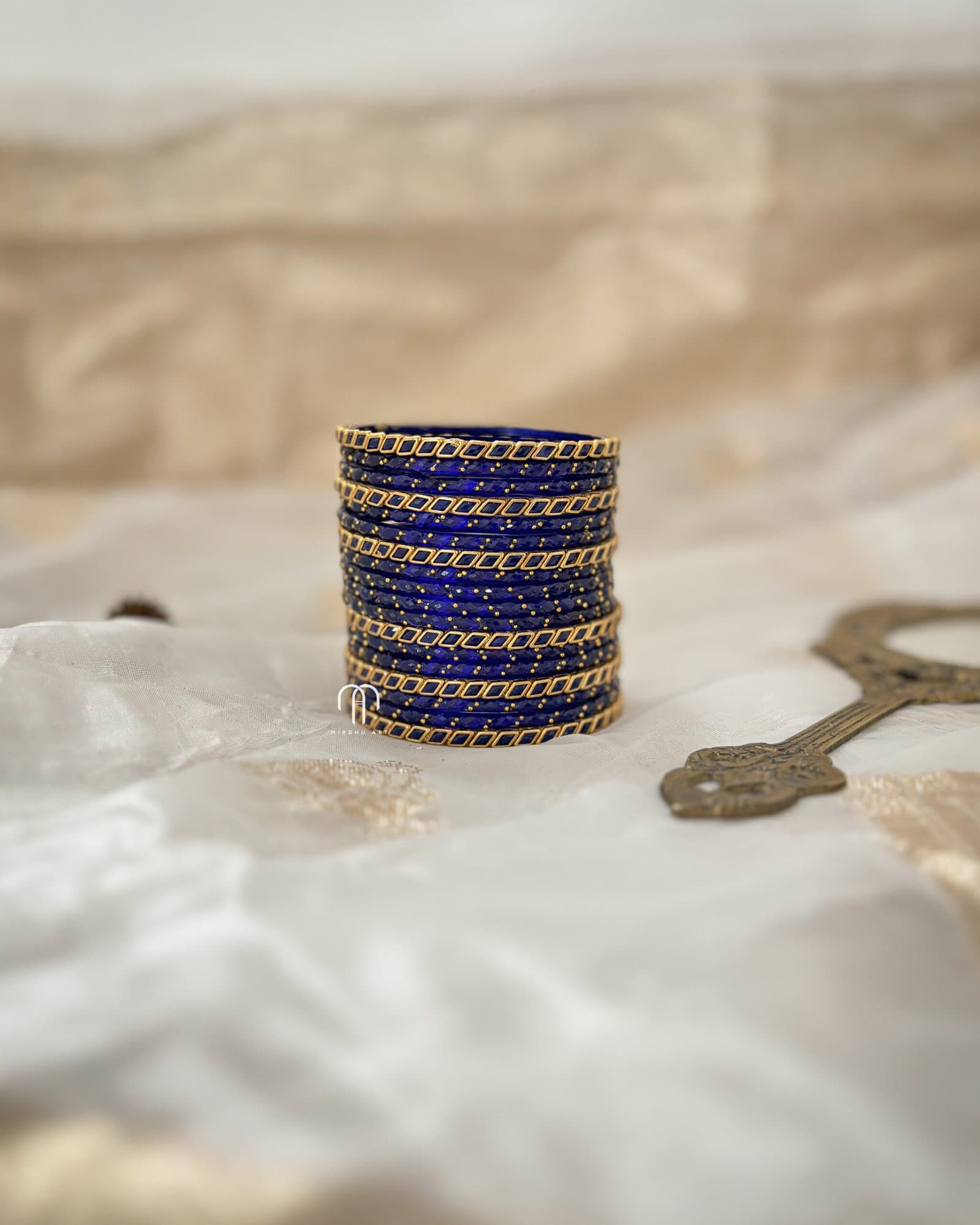 Glass Bangles – Royal Blue (plain Dots & Kundan stone) Set from Bangle by Choice