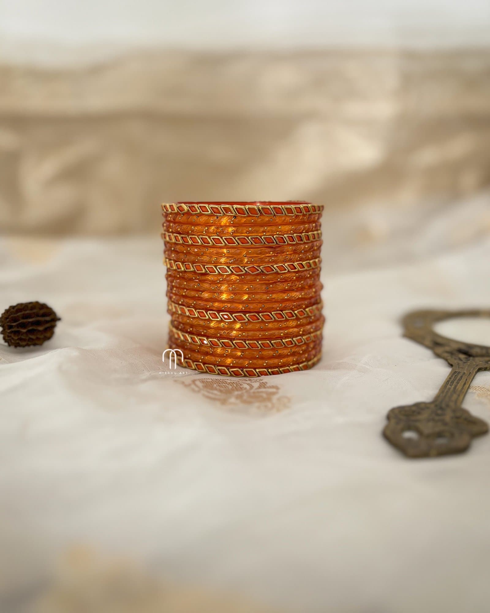 Glass Bangles – Haldi (plain Dots & Kundan stone) Set from Bangle by Choice