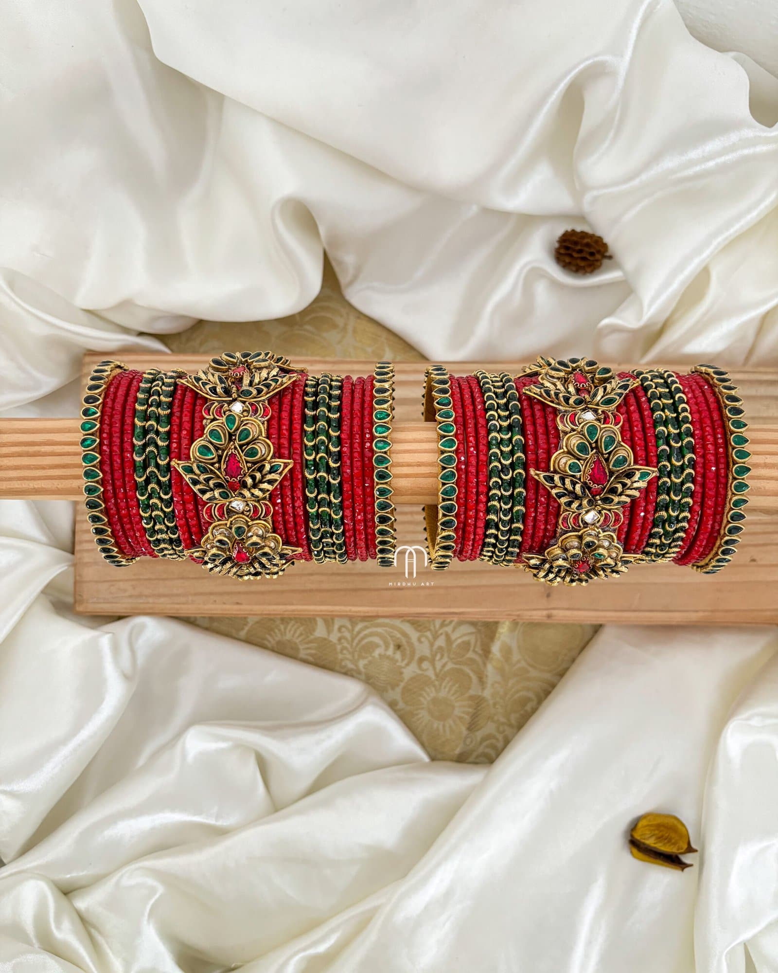 Kundan Bangles – Blossom Statement (Red & Green) Bangles from Bangle by Choice