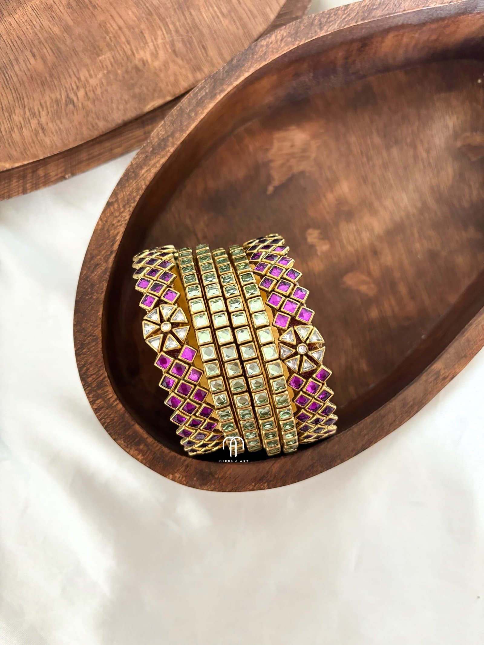 Kundan Bangles – Purple and White Stone Simple set (Floral) from Bangle by Choice