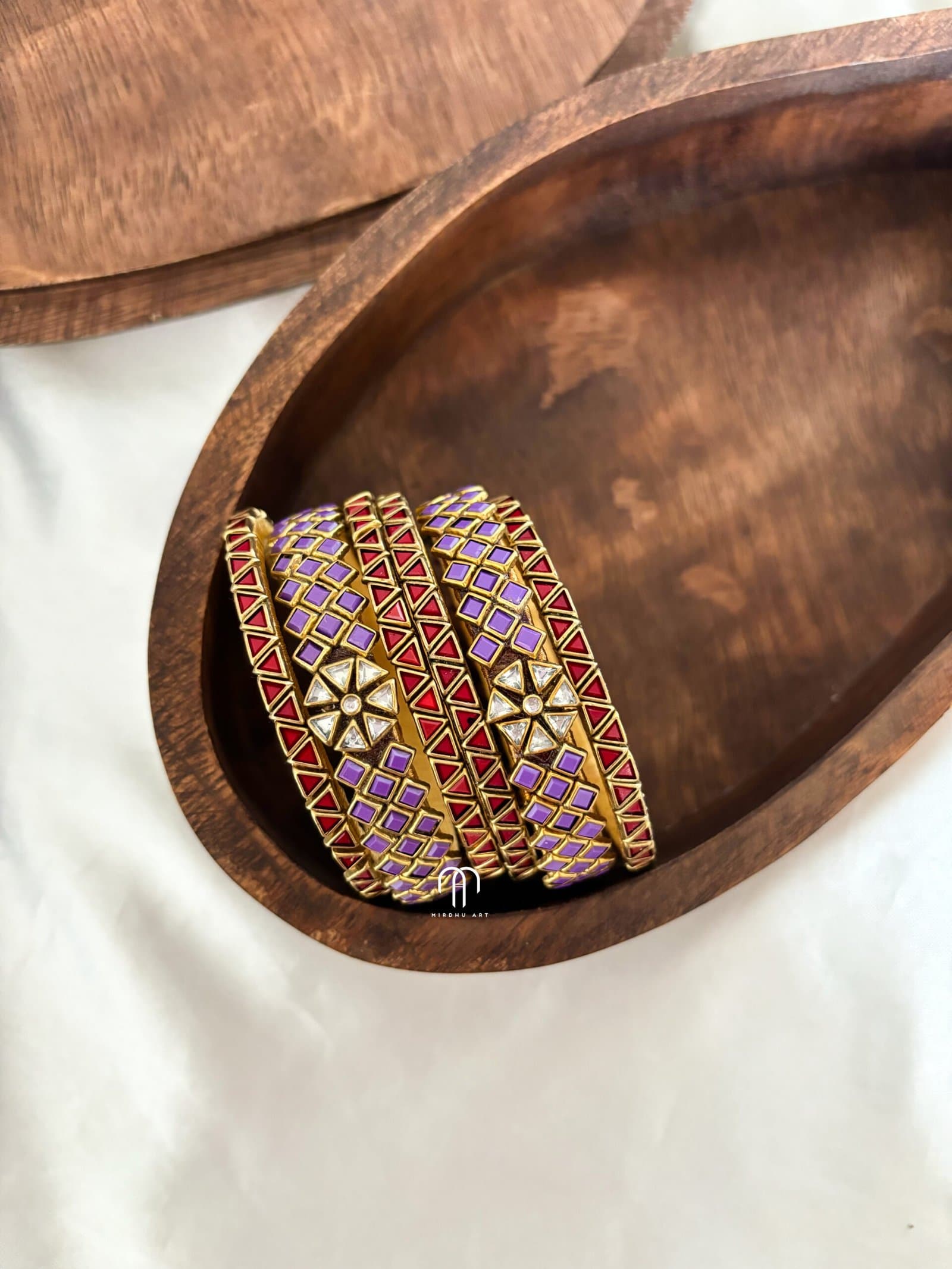 Kundan Bangles – Lavender and Maroon Simple set (Floral) from Bangle by Choice