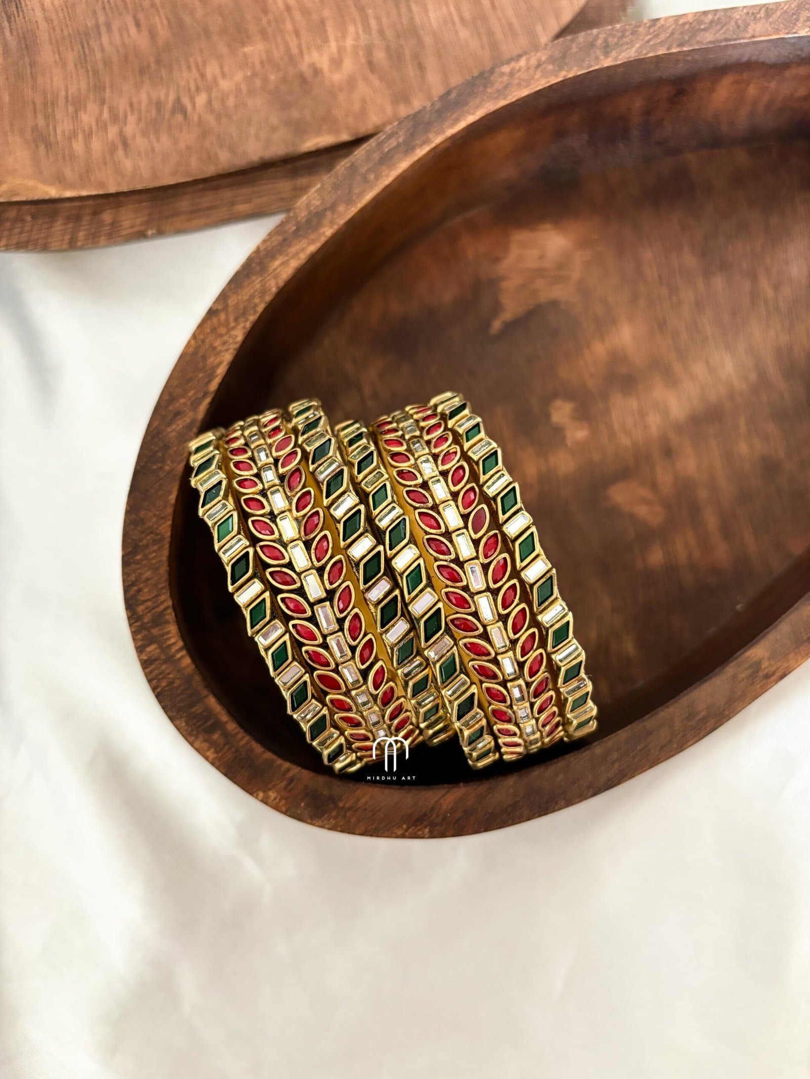 Kundan Bangles – Maroon and Dark green Simple set (Leaf) from Bangle by Choice