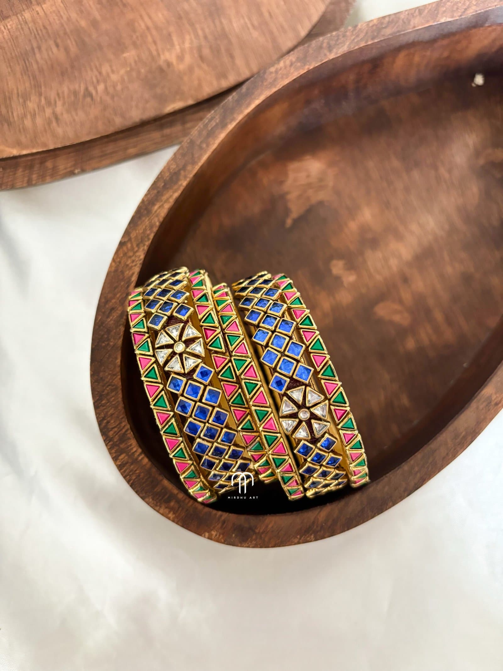 Kundan Bangles – Royal Blue & Rani pink and green Simple set (Floral) from Bangle by Choice