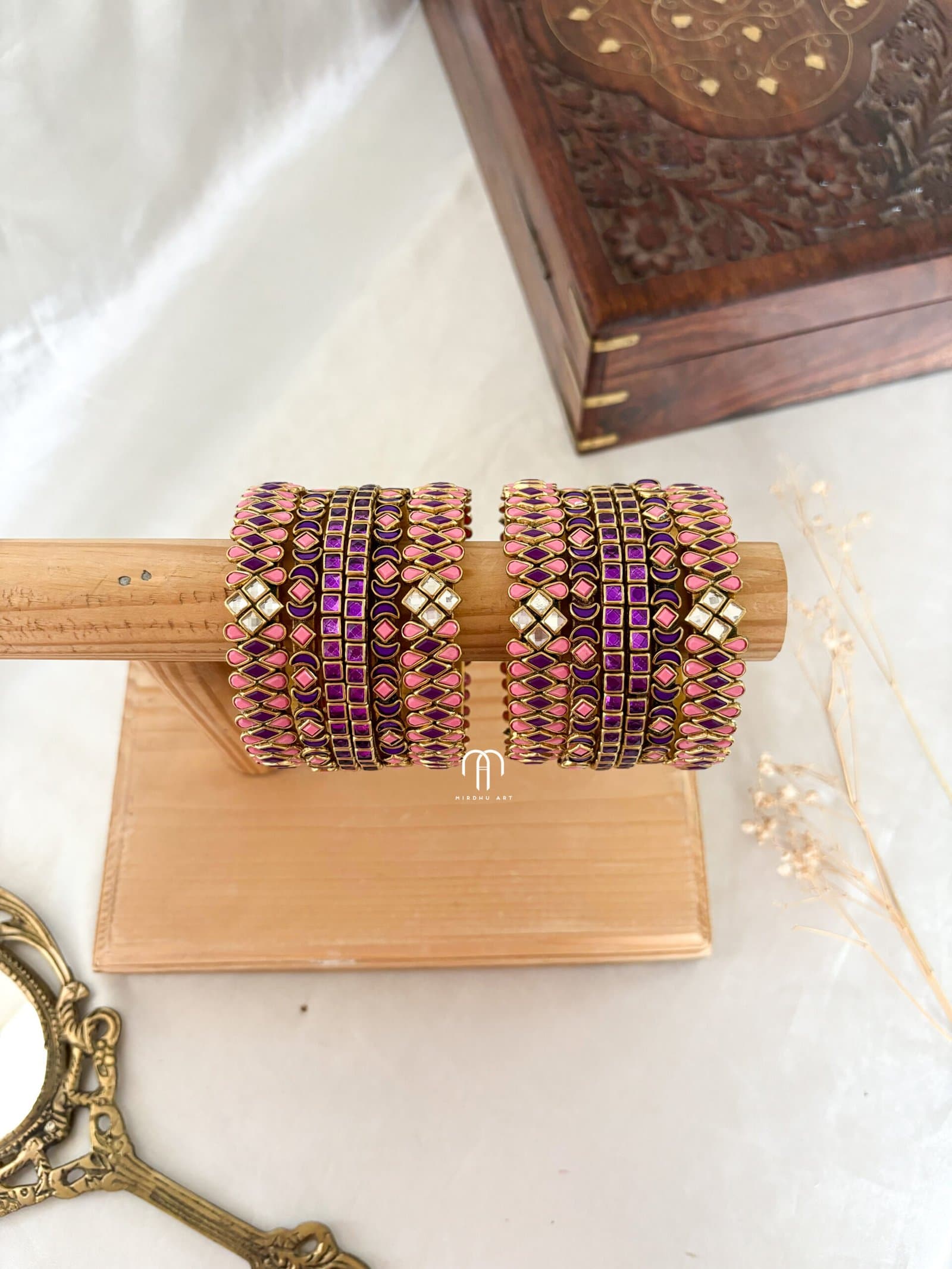 Kundan Bangles – Baby Pink & Purple Simple set (Zigzag) from Bangle by Choice