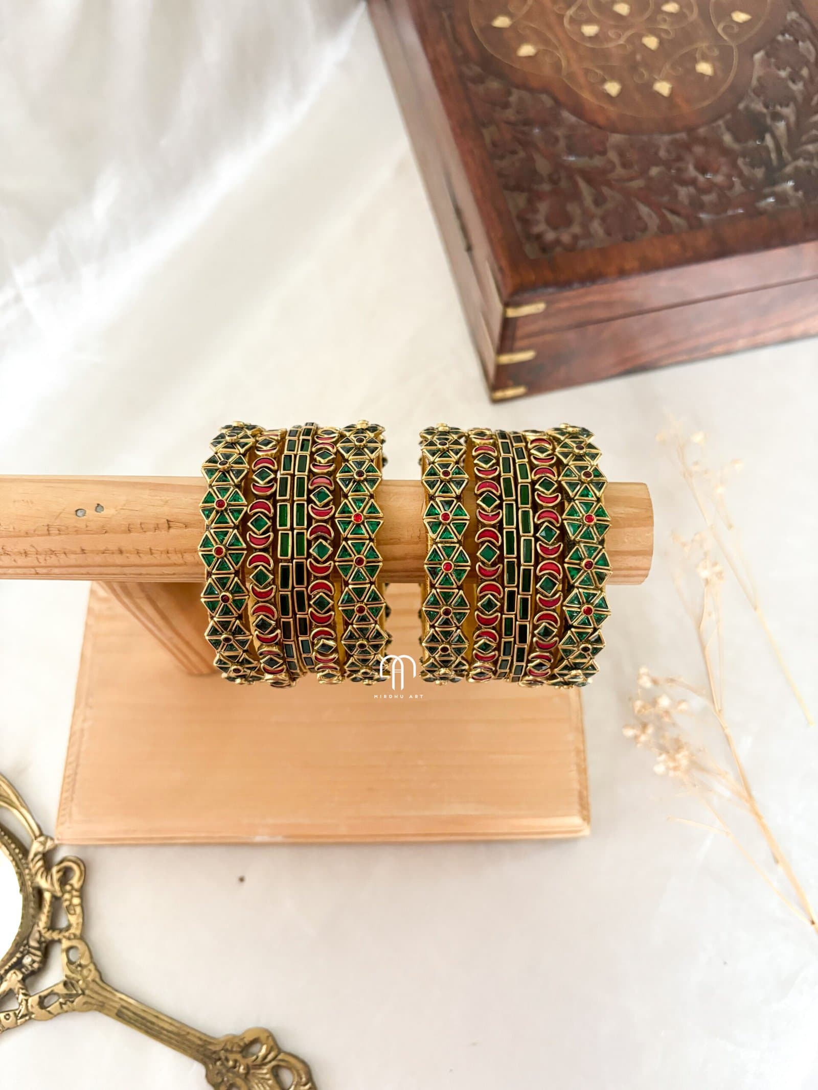 Kundan Bangles – Red & Green Star set from Bangle by Choice