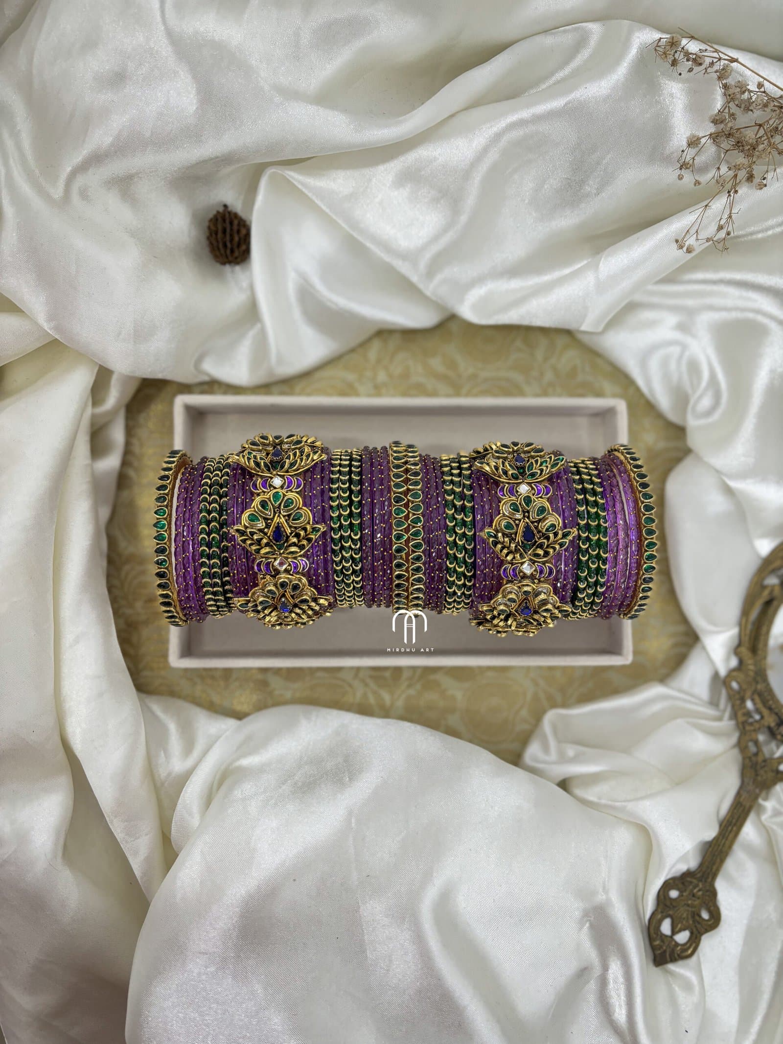 Kundan Bangles – Blossom Statement (Purple & Green) Bangles from Bangle by Choice