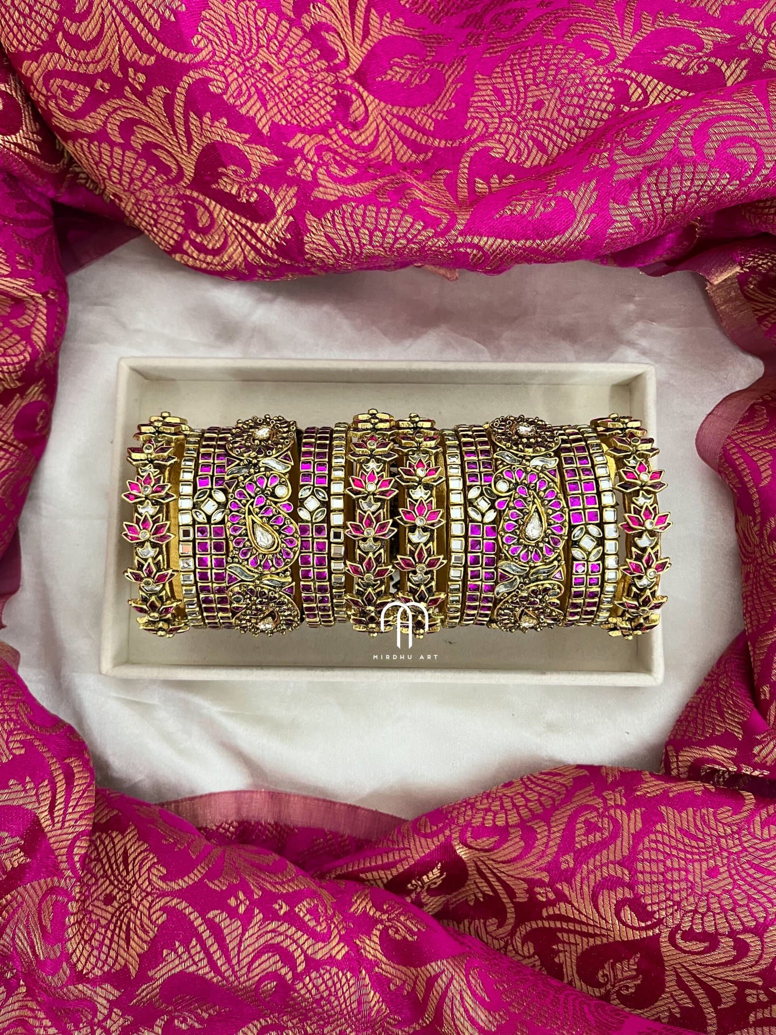 Kundan Bangles – Mango (White & Pink) Bangles from Bangle by Choice