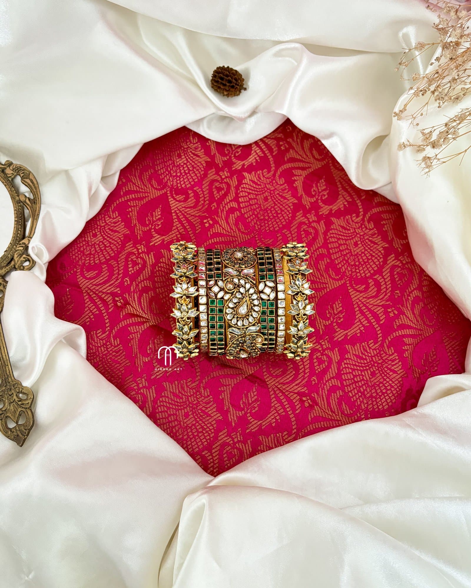 Kundan Bangles – Mango (White & Green) Bangles from Bangle by Choice
