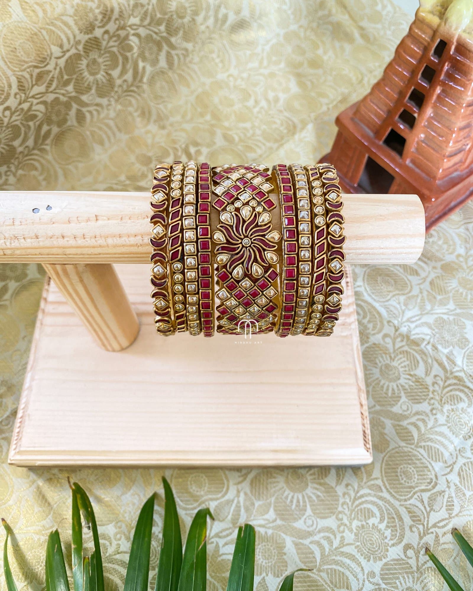 Kundan Bangles – Maroon & Golden Pearl (S – Model) from Bangle by Choice
