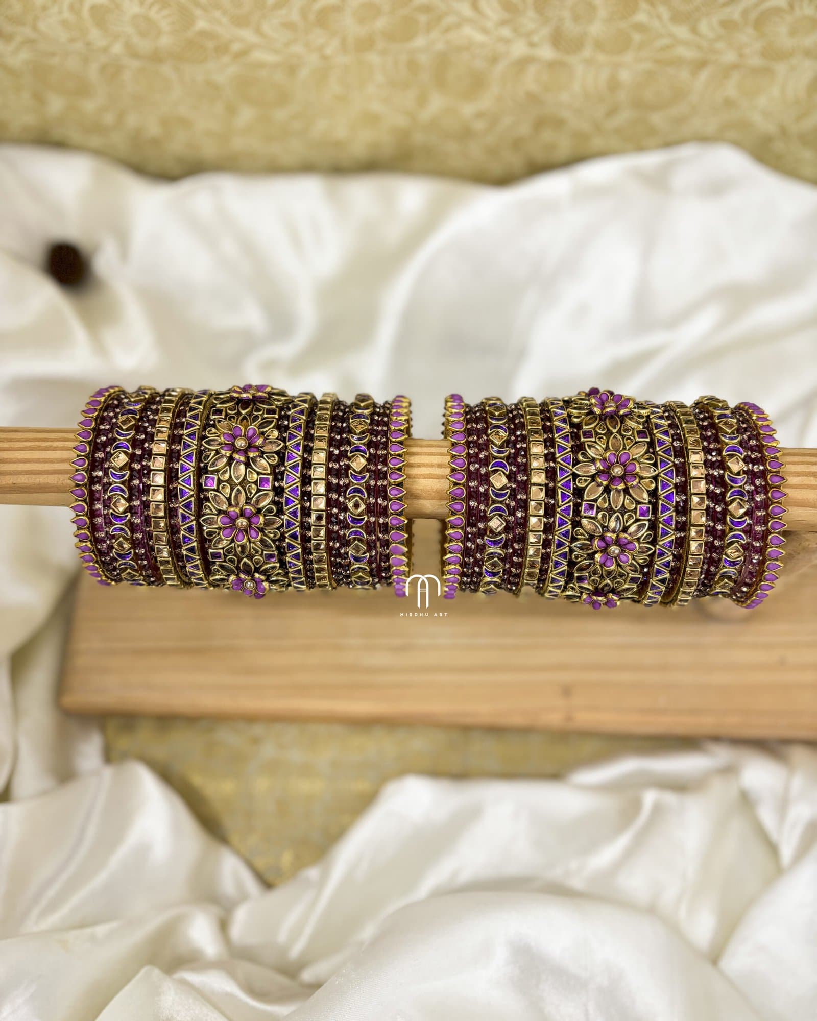 Kundan Bangles – Purple and Golden Floral Bangles with Jessy set from Bangle by Choice