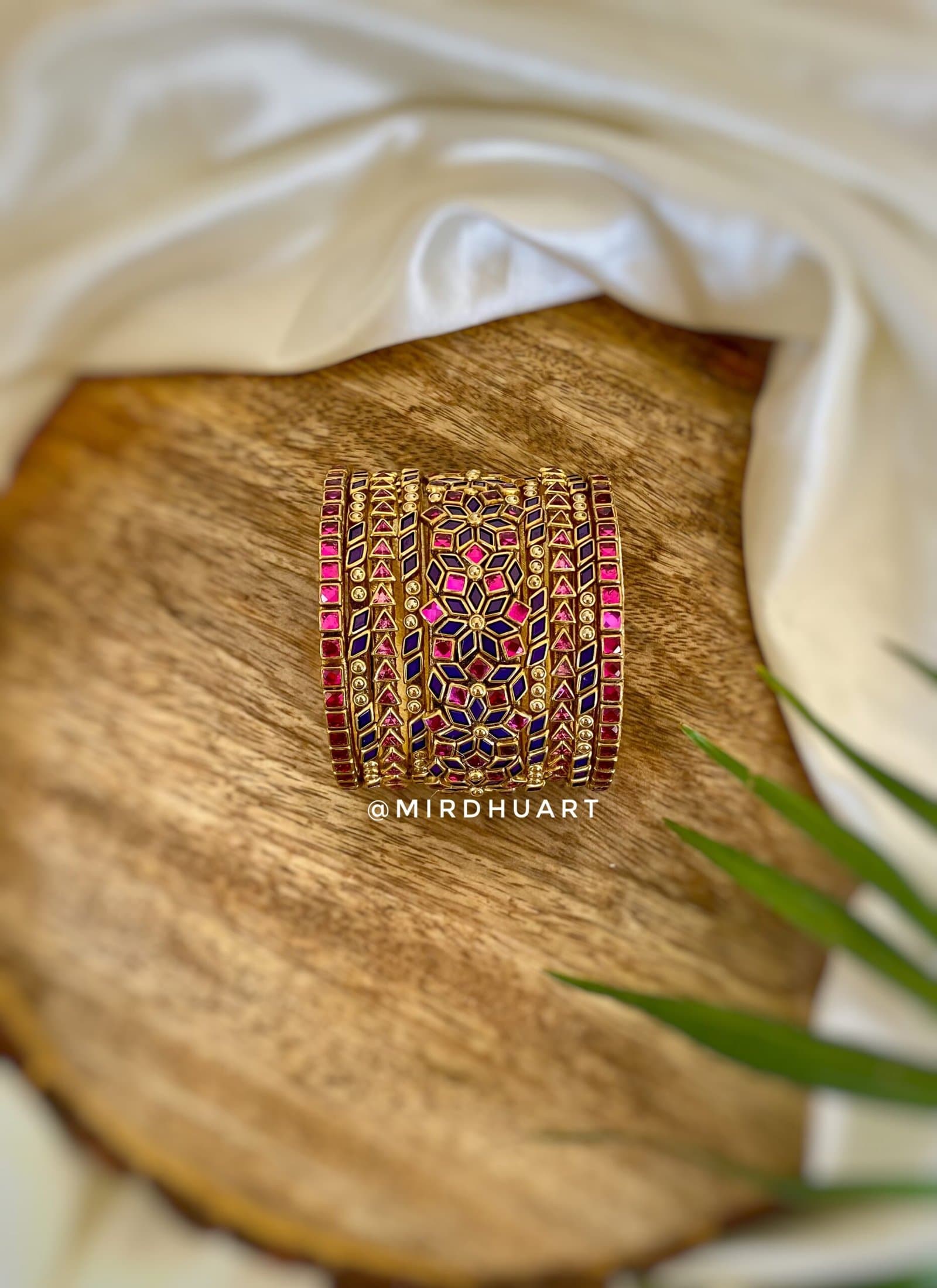 Kundan Bangles – Dark Purple & Rani pink (Zigzag model) Two Hands from Bangle by Choice
