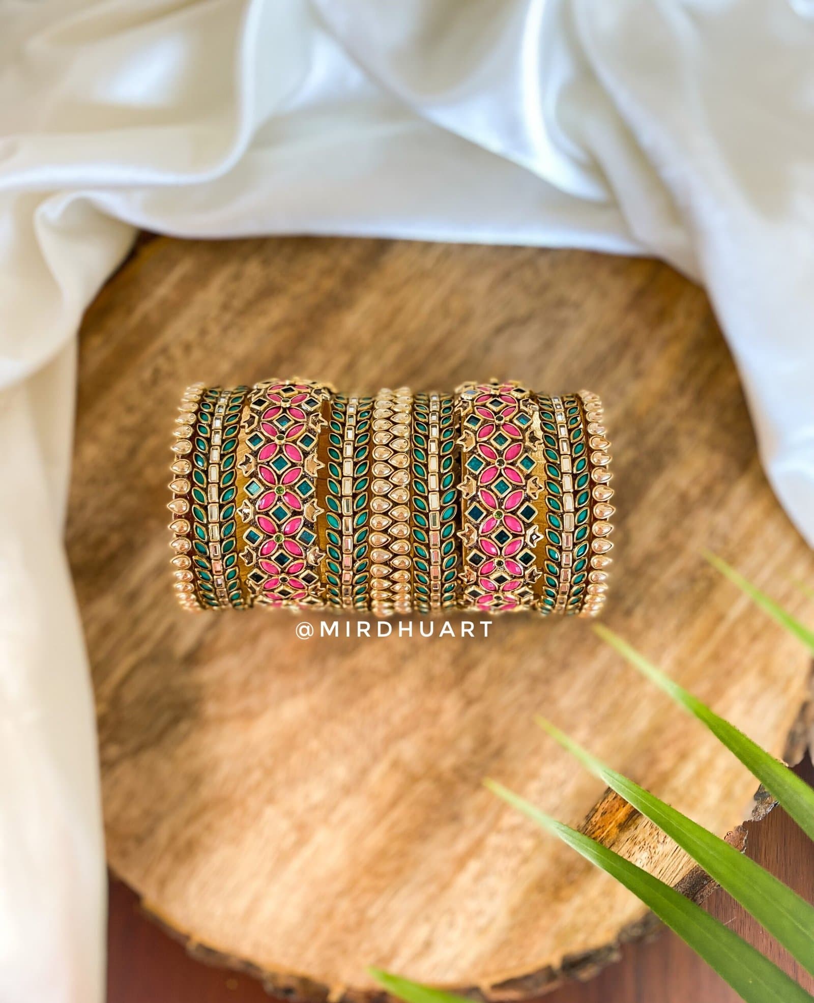 Kundan Bangles – Dark Green , Rani pink & Golden (Big eye model) from Bangle by Choice