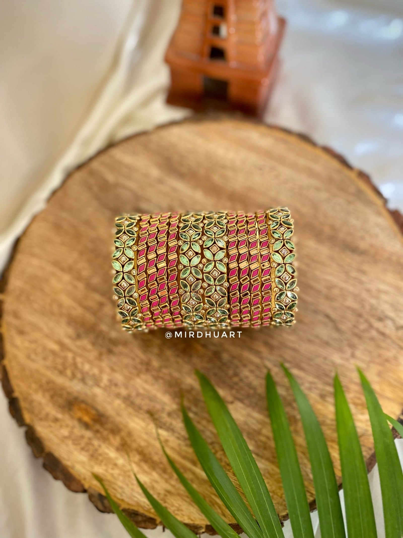 Kundan Bangles – Rani Pink & Pista Green (Eye model) from Bangle by Choice