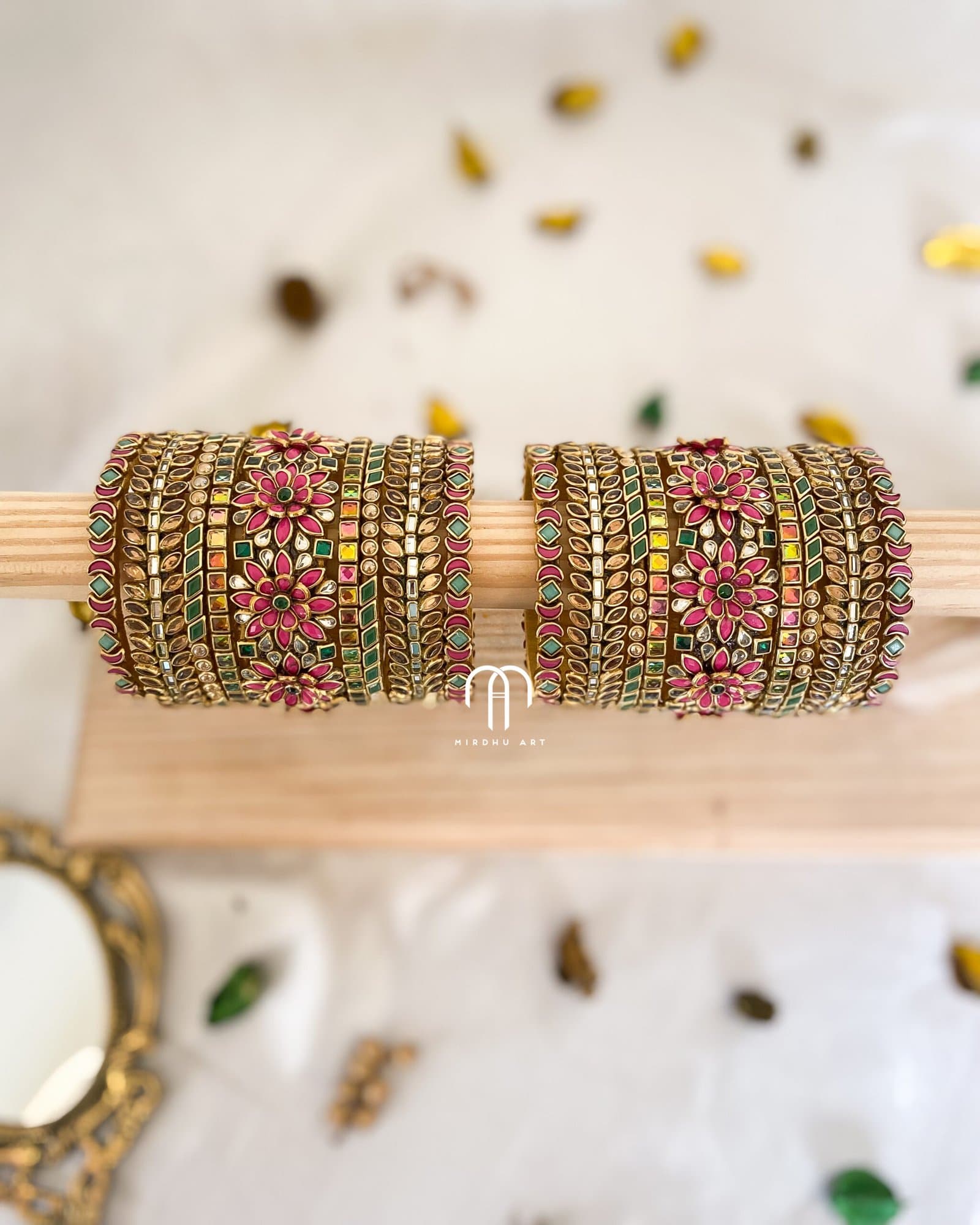 Kundan Bangles – Flower Set (Multicolour) from Bangle by Choice