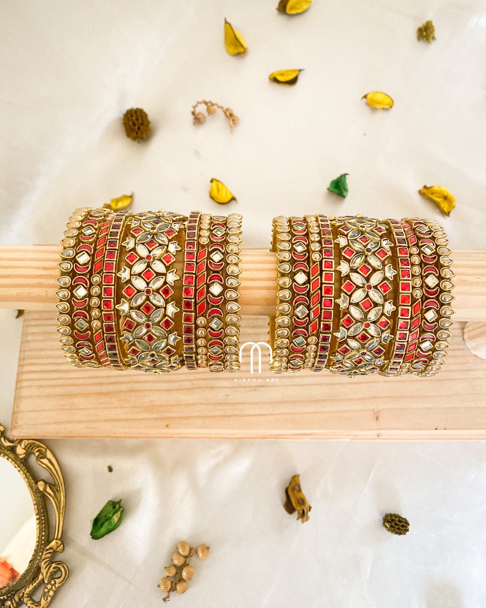 Kundan Bangles – Red & Golden pearl (Big Eye model) from Bangle by Choice