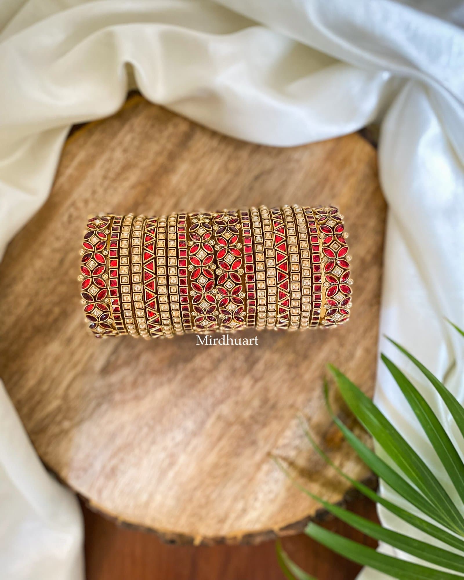Kundan Bangles – Red & golden pearl (Eye model) from Bangle by Choice