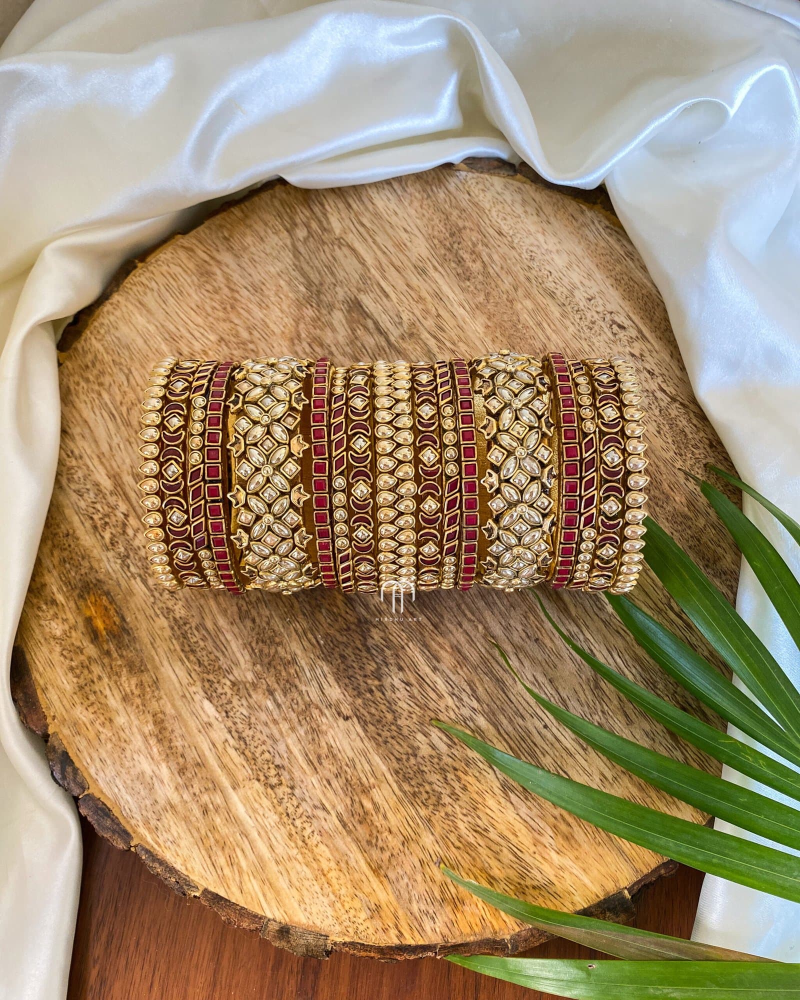 Kundan Bangles – Maroon & Golden pearl (Big Eye model) from Bangle by Choice