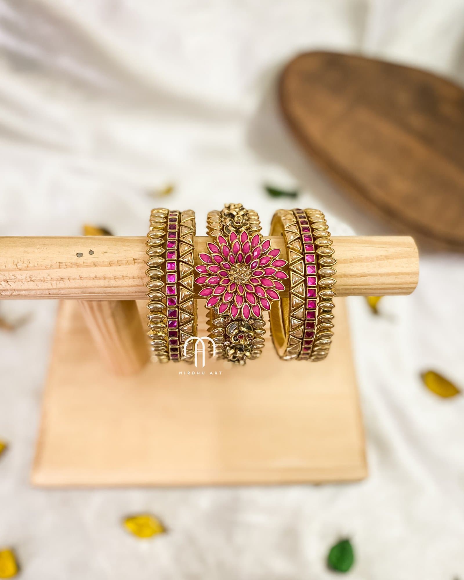 Kundan Bangles – RaniPink & Golden Bracelet Bangles from Bangle by Choice