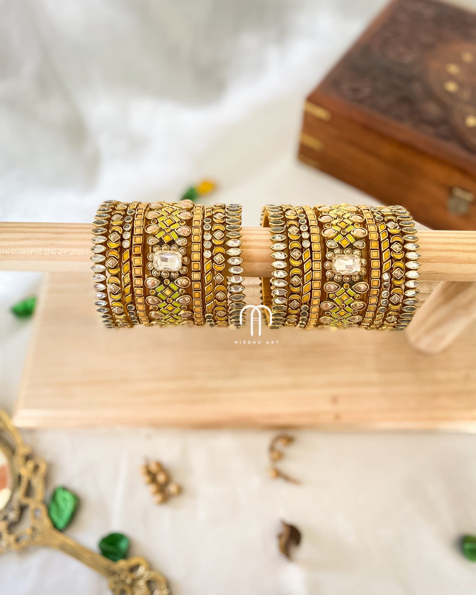 Kundan Bangles – Victorian Bangle (Mango Yellow & Golden ) Set from Bangle by Choice