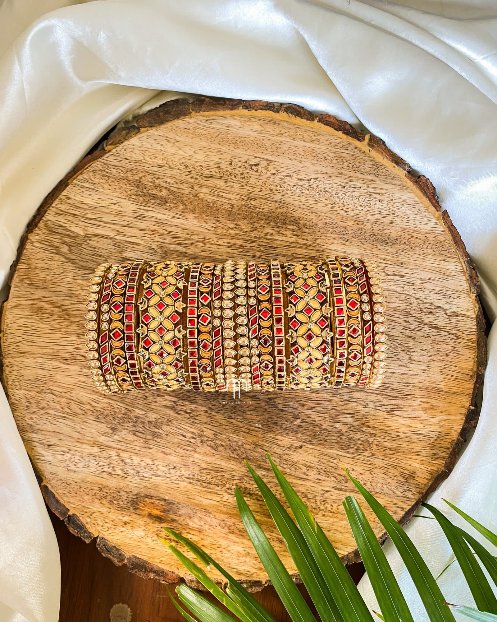 Kundan Bangles – Mango Yellow & Red (Eye model) from Bangle by Choice