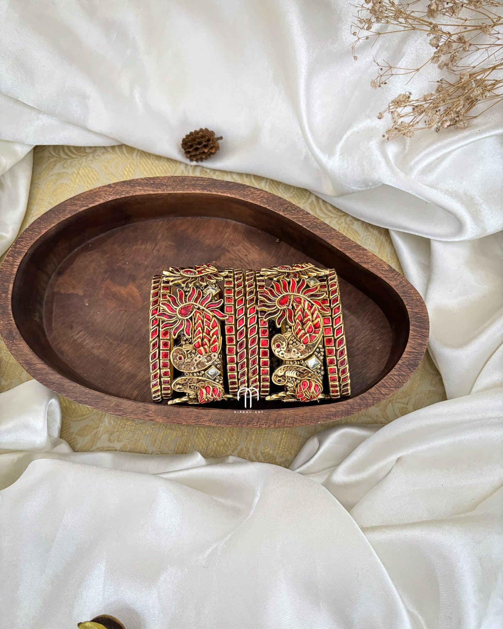 Kundan Bangles – Annapakshi Style Red from Bangle by Choice